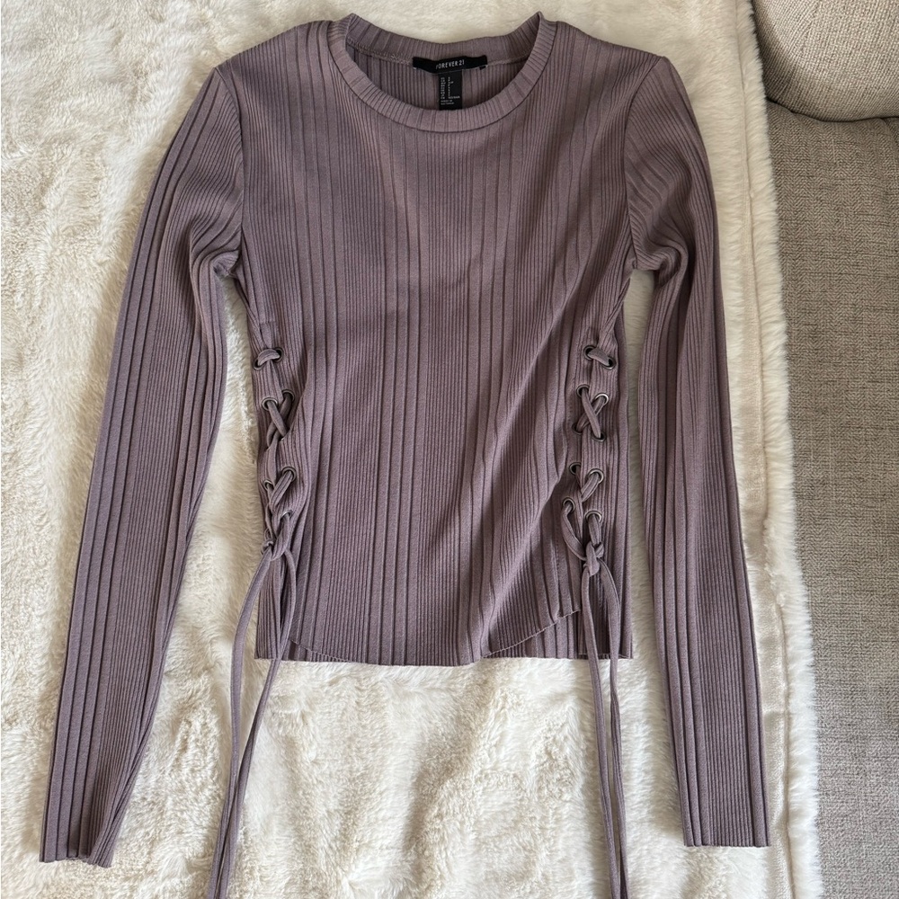 Women's Ribbed Lace-Up Side Top - Purple
